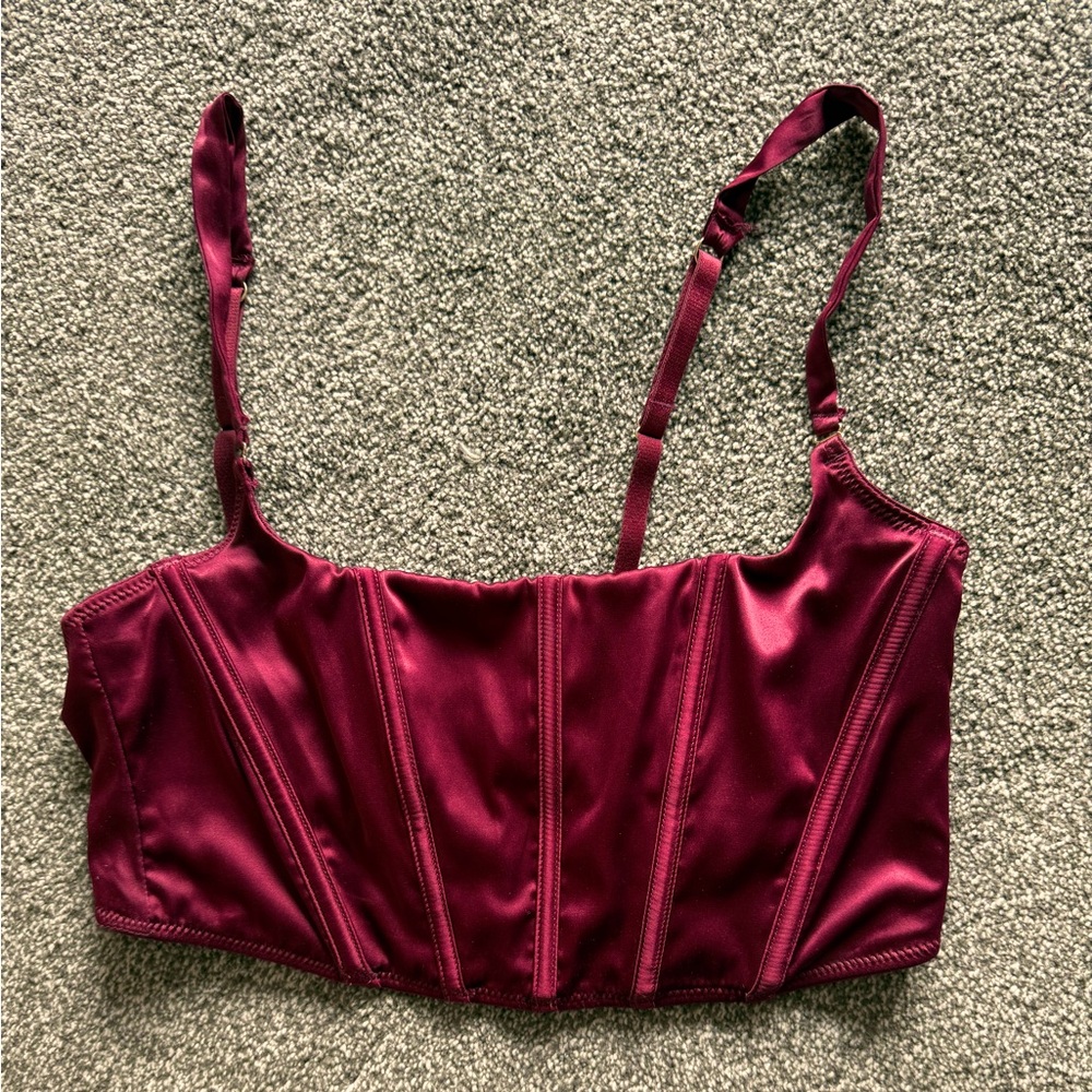Burgundy Satin Corset Top